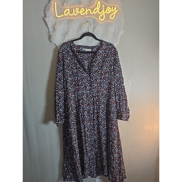 Zara Plus Midi Dress XL Ruffled Floral Boho Chic Feminine Winter Party Fall - Picture 1 of 6